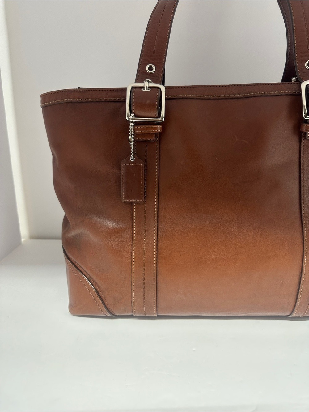 Coach F12609 Hampton Leather Tote Shoulder Bag Camel Brown Large VTG Bag - Picture 2 of 14